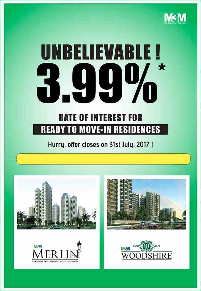 Unbelievable Rate of Interest of just 3.99% for Ready to Move-In Residences in M3M Update