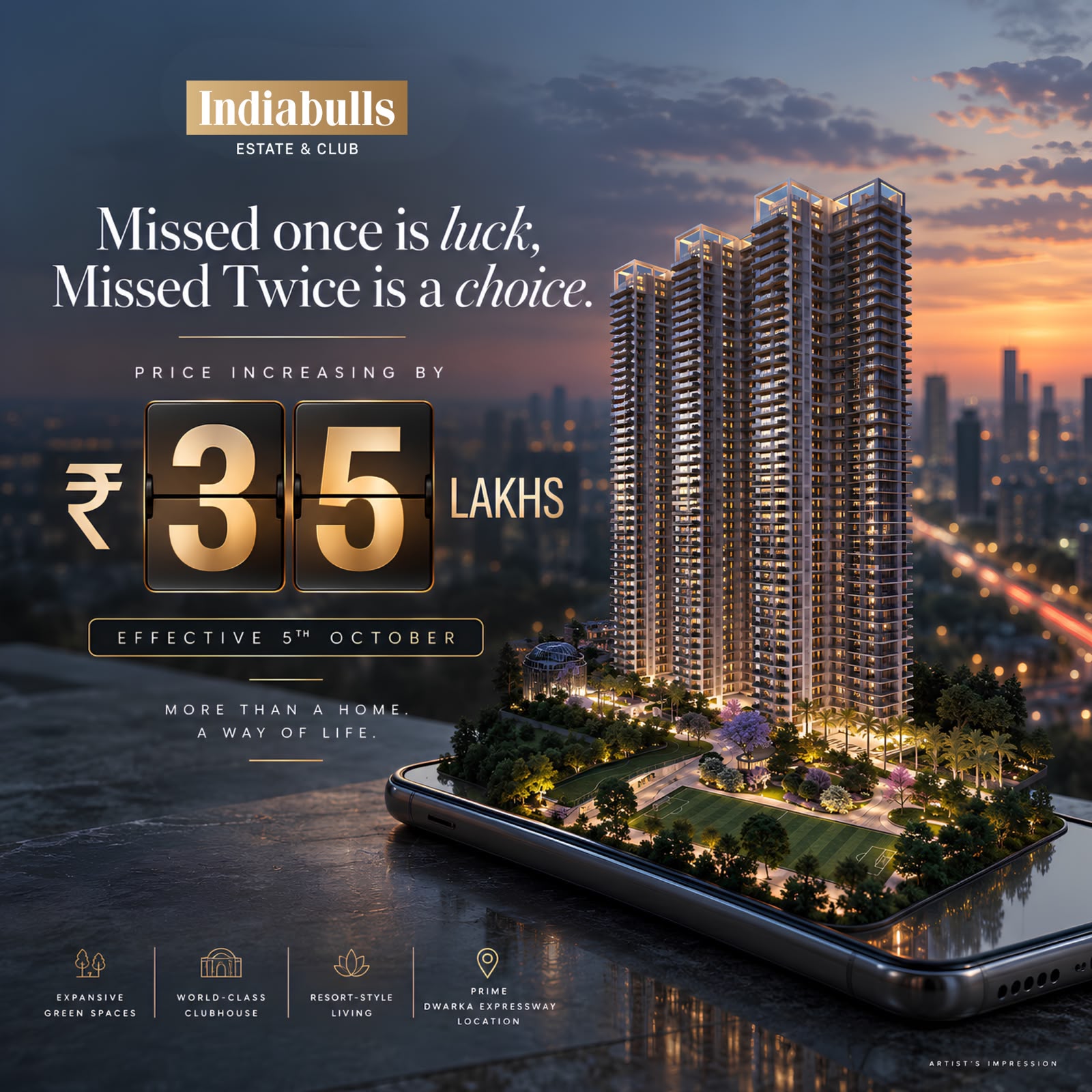 Secure Your Dream Home Before Prices Rise || Limited Time Price Opportunity at Indiabulls Estate || Act Now: Price Hike Effective 5th October Update