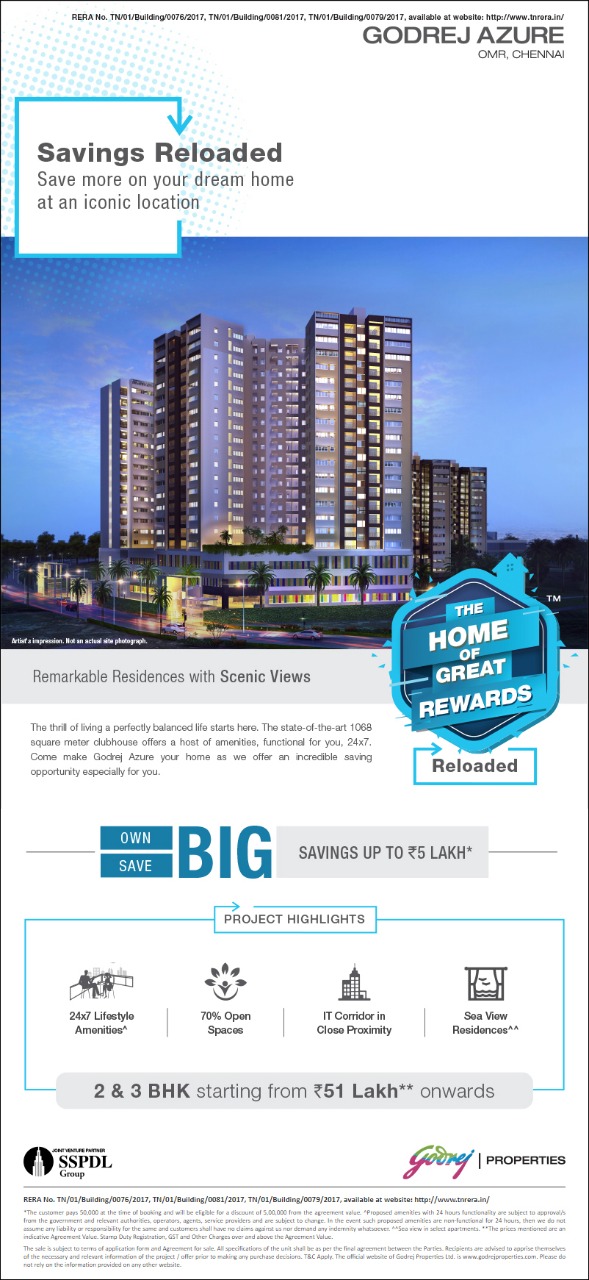 Big savings up to Rs. 5 Lakh* at Godrej Azure in Chennai Update