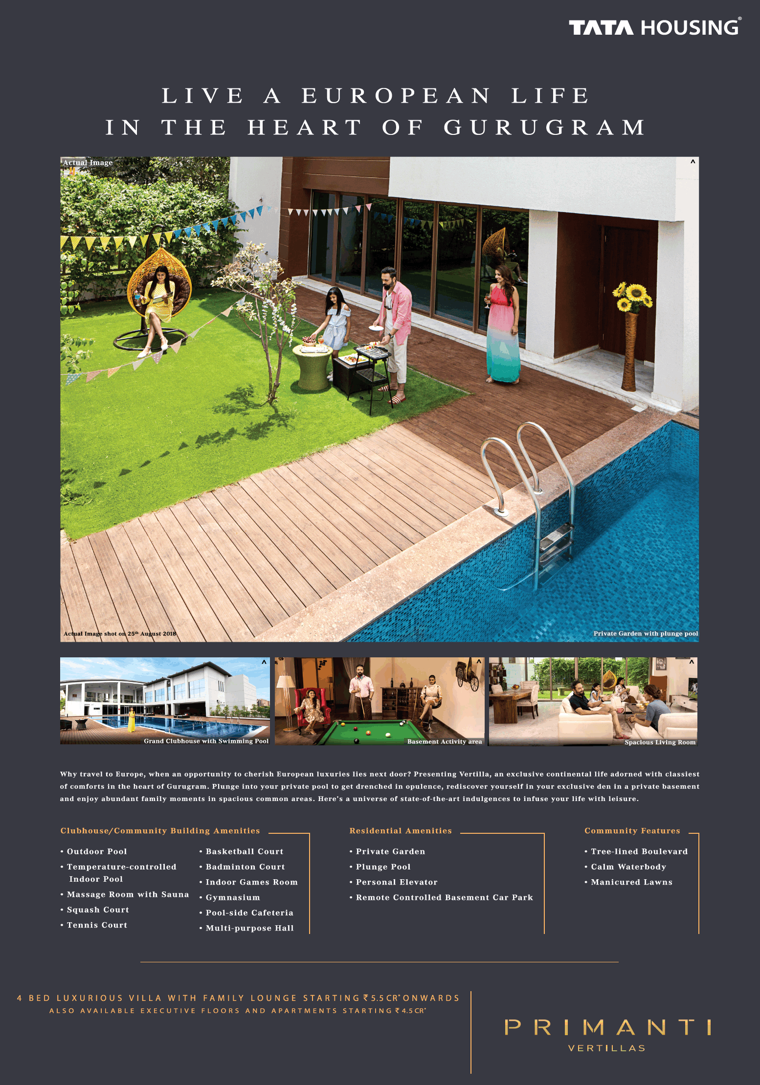 4 BHK luxury villa Rs 5.5 Cr at Tata Primanti Vertillas in Sector 72, Gurgaon Update
