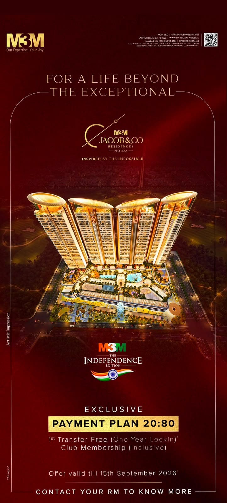 Explore Exclusive 20:80 Payment Plan at M3M Jacob & Co || Don't Miss M3M Independence Edition Offer || Unlock Luxury Living in Noida with M3M Update