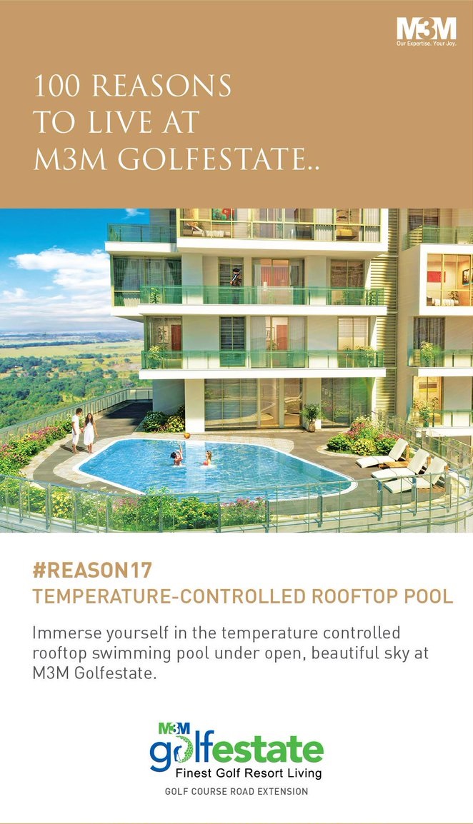Temperature controlled rooftop pool at M3M Golf Estate Update
