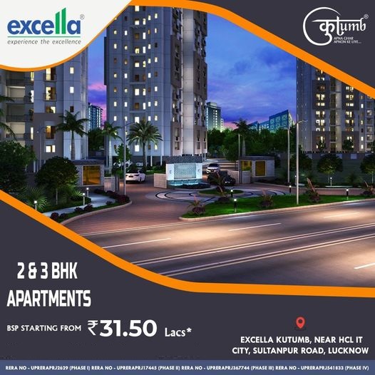 Book 2 & 3 BHK apartments BSP starting from Rs. 31.5 Lac at Excella Kutumb in Gomti Nagar, Lucknow Update