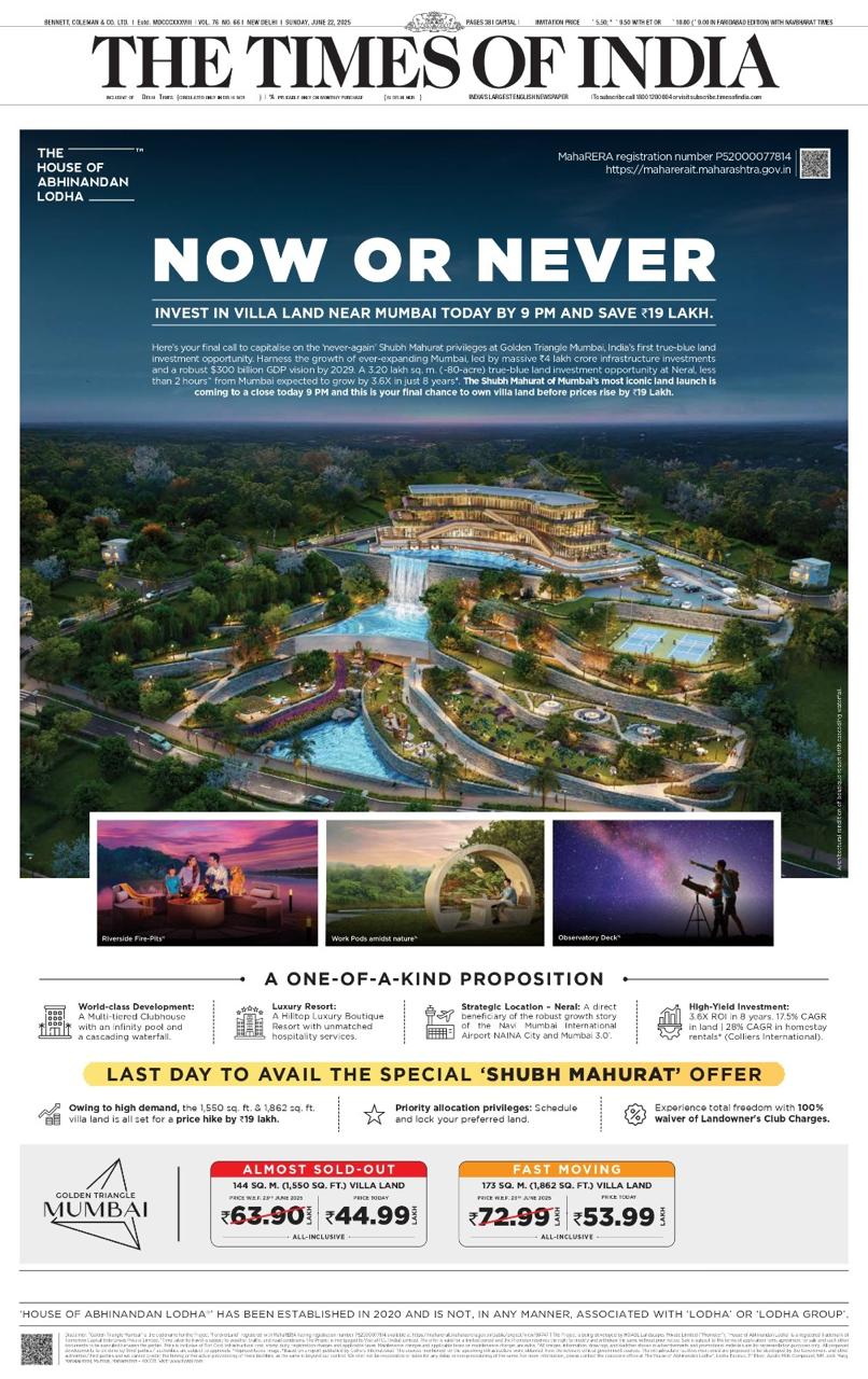 Invest in Villa Land Near Mumbai by 9 PM, Save ₹19 Lakh, Golden Triangle, Neral Update