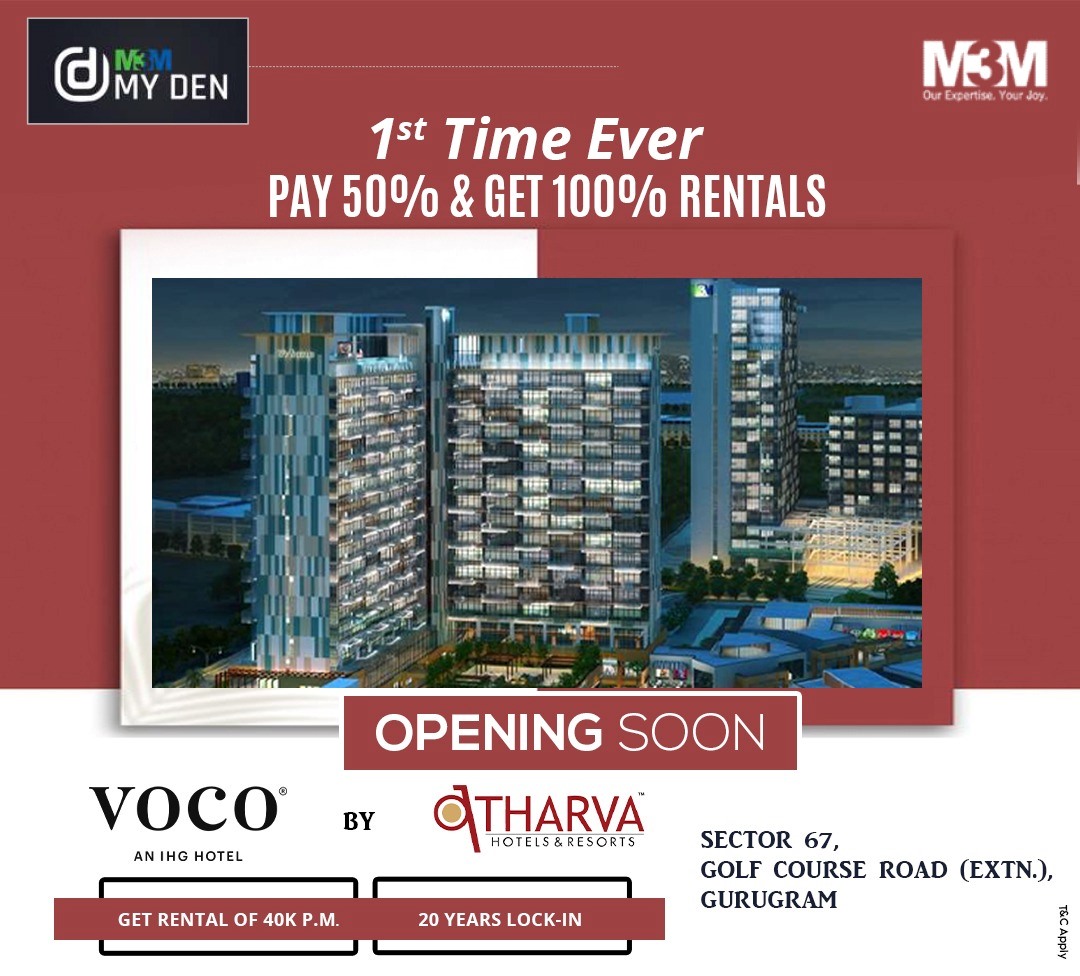 1st time ever pay 50% & get 100% rentals at M3M My Den, Gurgaon Update