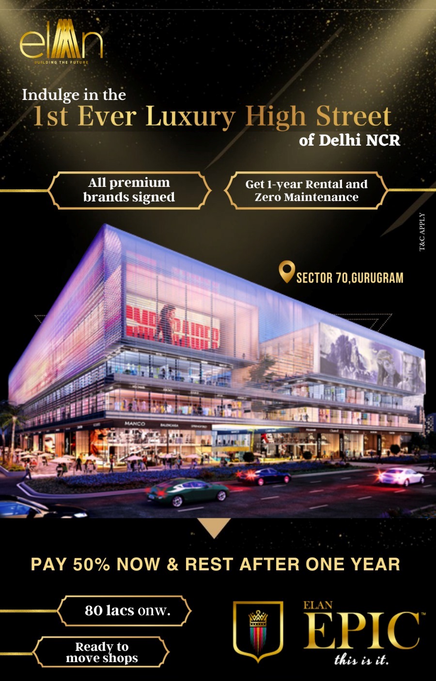 Pay 50% now and rest after one year at Elan Epic in Sector 70, Gurgaon Update