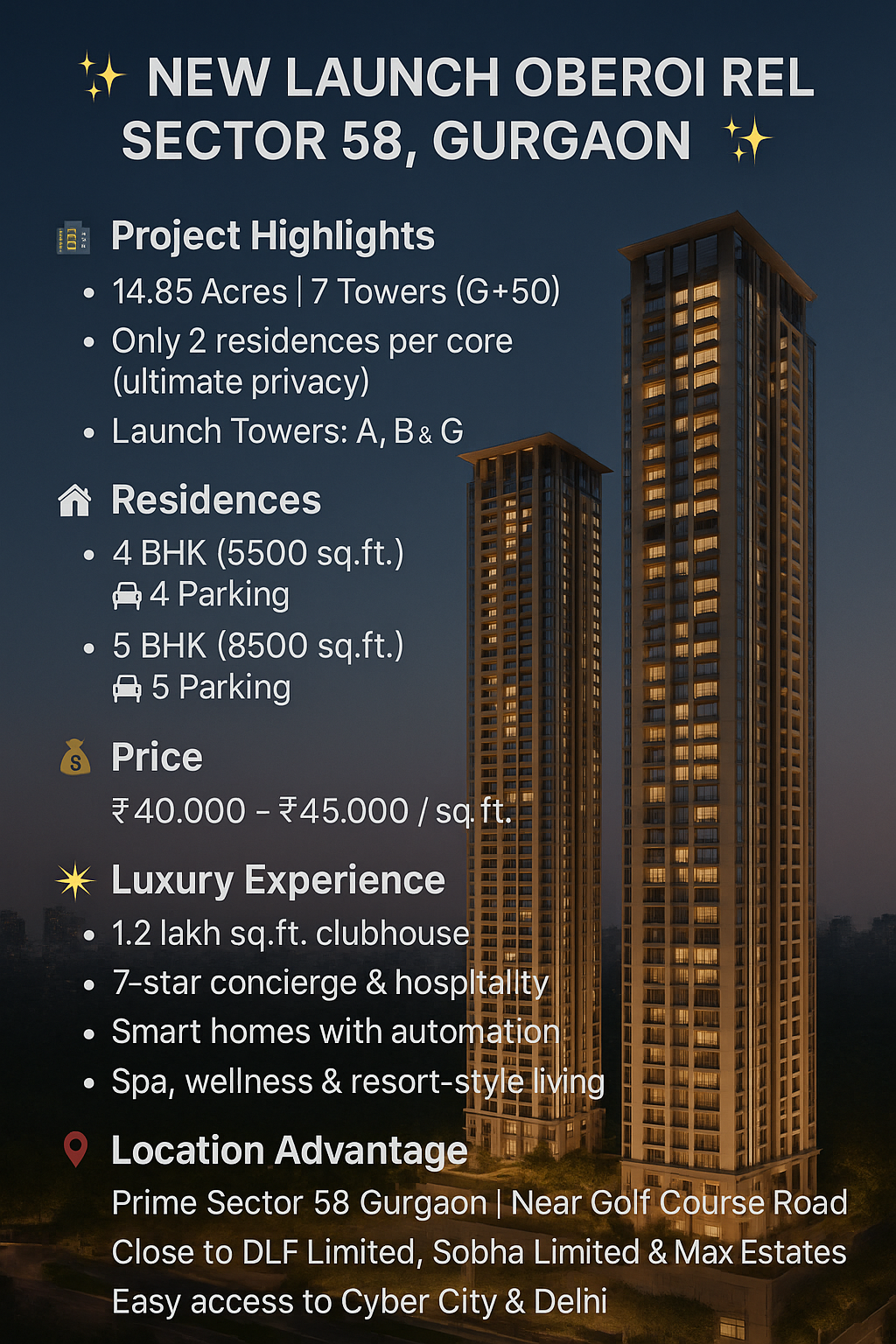 Discover Luxury Living with Oberoi Realty || Exclusive Launch at Sector 58, Gurgaon || Explore Premium Residences Today Update