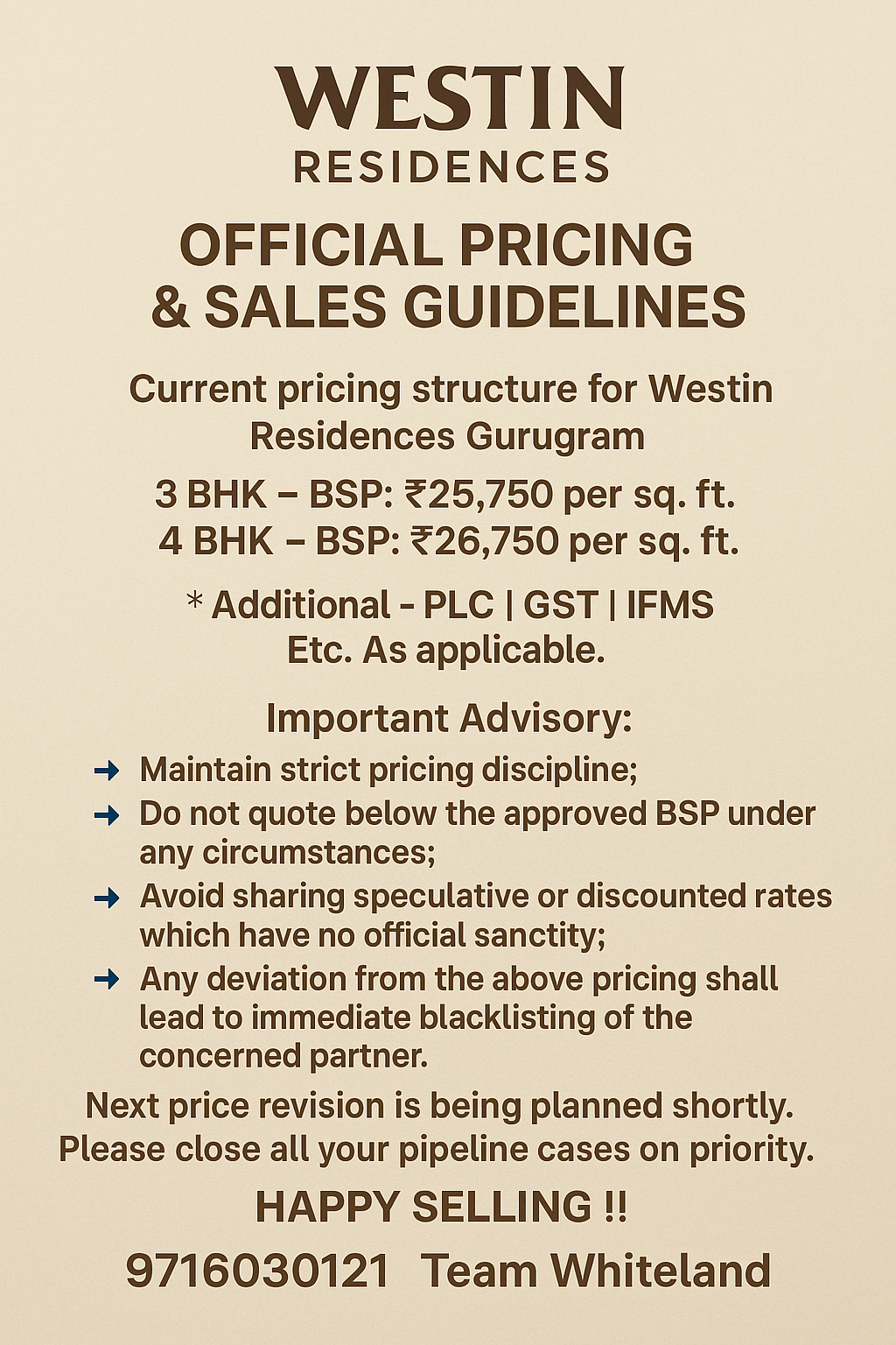 Official Pricing Update for Westin Residences Gurugram || Maintain Pricing Discipline with Westin Residences || Important Advisory for Westin Gurugram Update