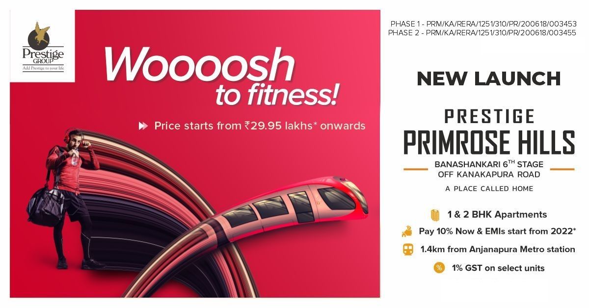 New launch Prestige Primrose Hills, pay 10% now and EMI start from 2022 in Bangalore Update