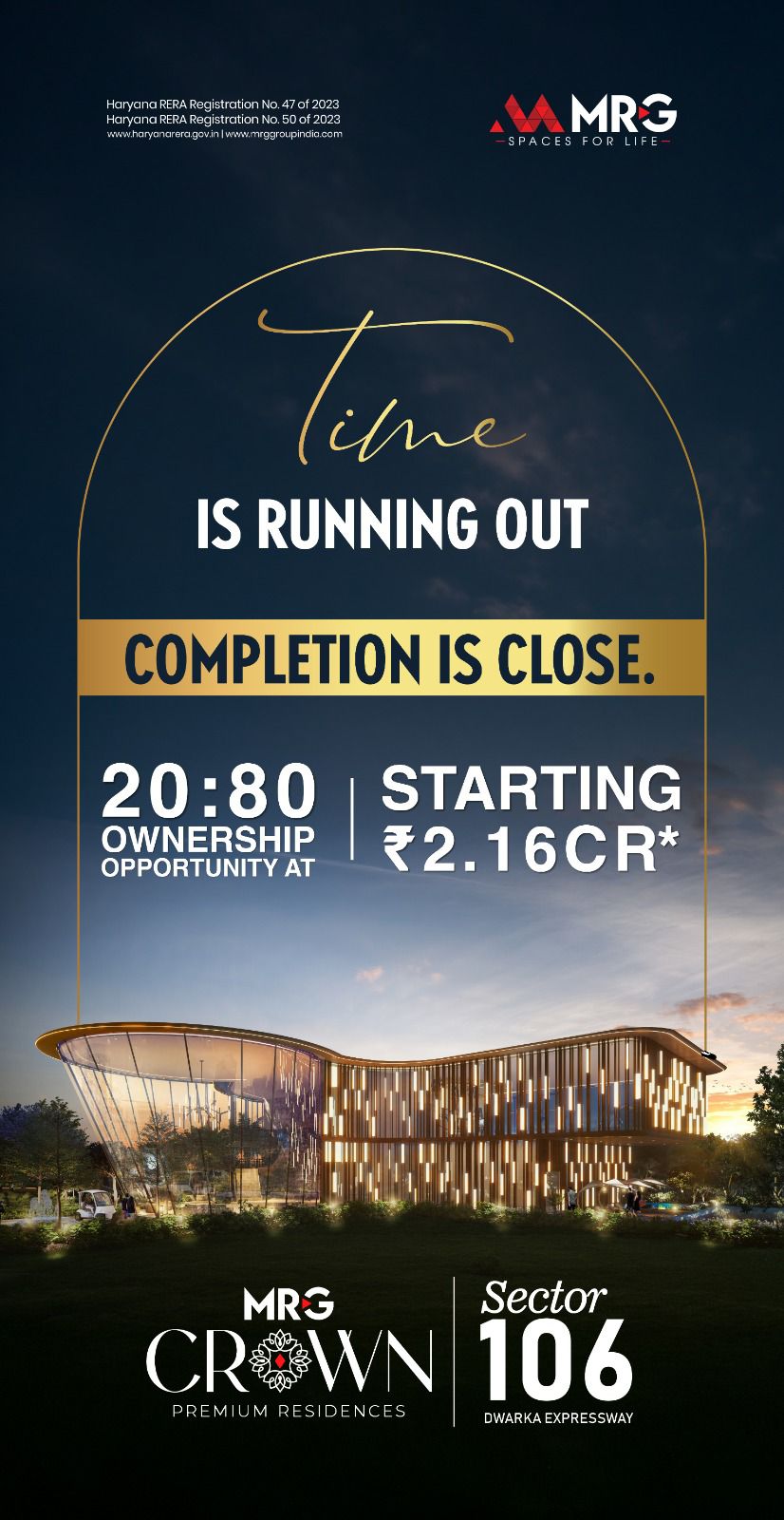 Secure Your Dream Home at MRG Crown || Hurry! Limited Units Available at Sector 106 || Own with 20:80 Payment Plan at ₹2.16CR Update