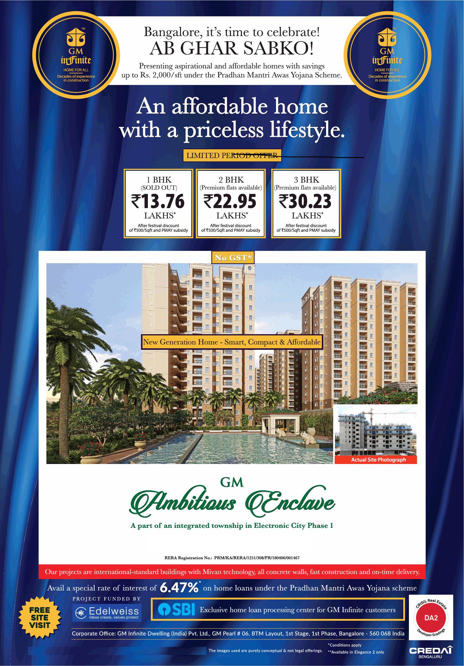 Limited period offer 1, 2 and 3 BHK Rs 13.76 Lac at GM Ambitious Enclave, Bangalore Update
