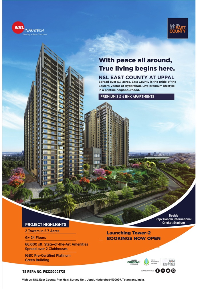 Launching tower-2 bookings now open at NSL East County, Hyderabad Update