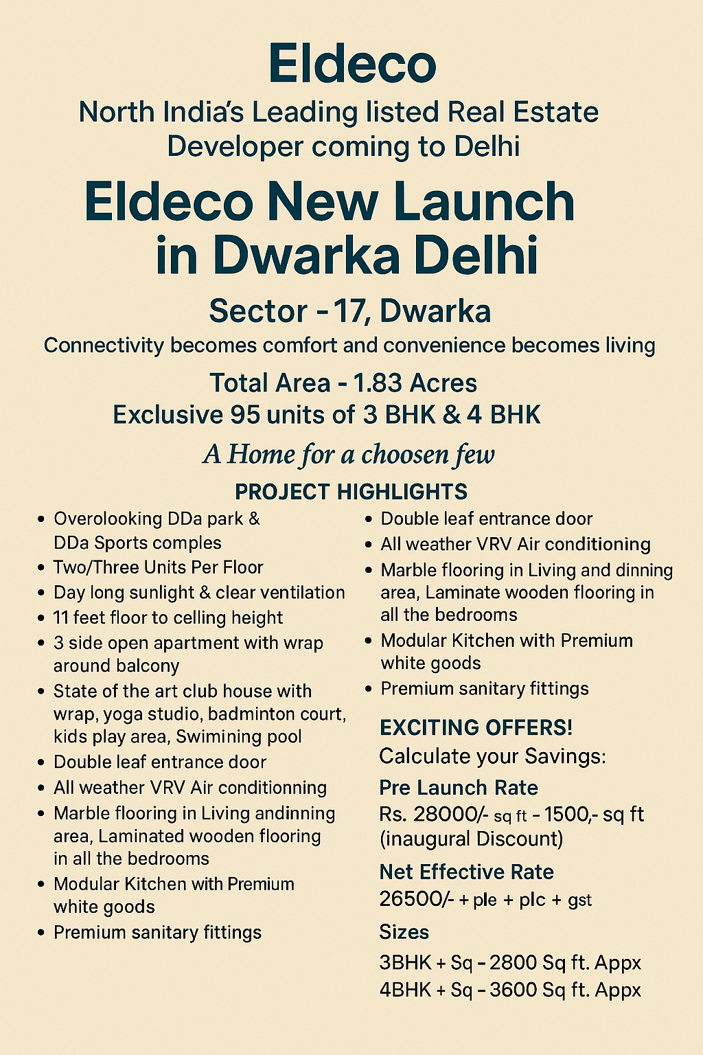 Eldeco New Launch in Dwarka Delhi - Luxurious Living Awaits! Update