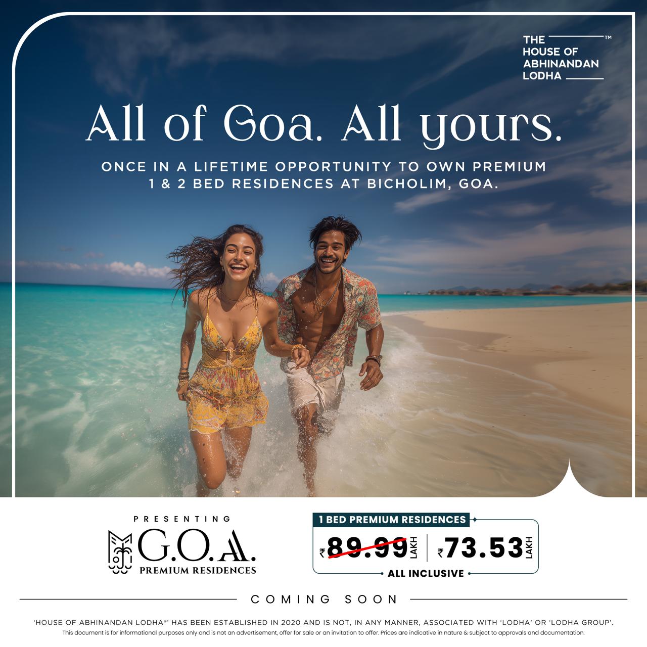 Own Premium 1 & 2 Bed Residences at Bicholim, Goa, by The House of Abhinandan Lodha, from 73.53 Lakh Update