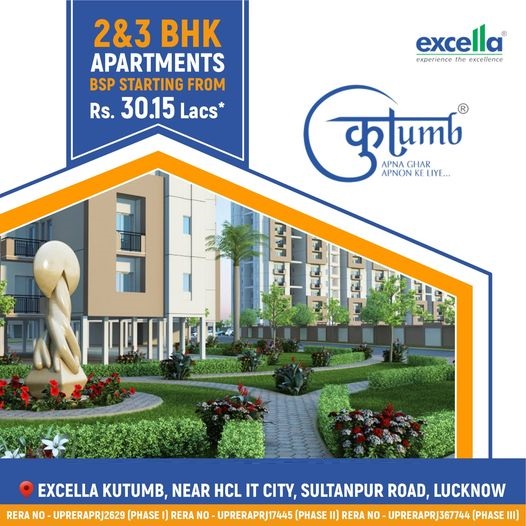 Offer 2 and 3 BHK price starting Rs 30.15 Lac at Excella Kutumb in Gomti Nagar, Lucknow Update