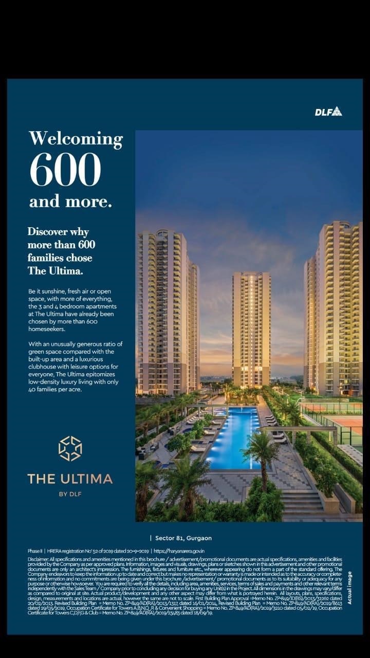 Discover why more than 600 families chose at DLF The Ultima in Gurgaon Update
