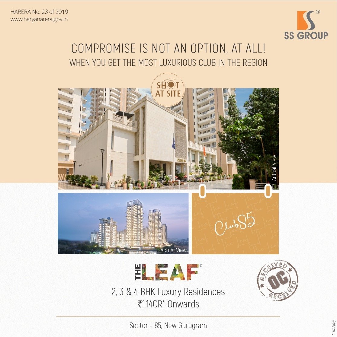 Book 2, 3 and 4 BHK luxury residences Rs 1.14 Cr owards at SS The Leaf, Gurgaon Update