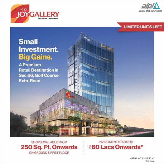 Investment starting Rs 60 Lac onwards at AIPL Joy Gallery in Sector 66, Gurgaon Update