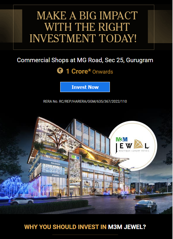 Grab your dream by investing in commercial shops with M3M Jewel in MG Road, Gurgaon Update