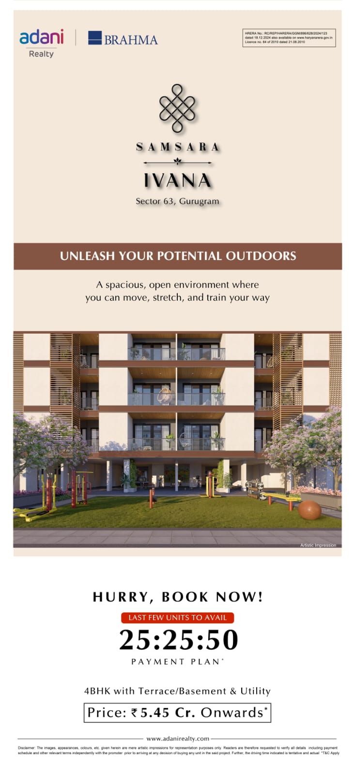 Discover Luxury Living at Samsara Ivana, Sector 63, Gurugram by Adani Realty. Price: ₹5.45 Cr Update