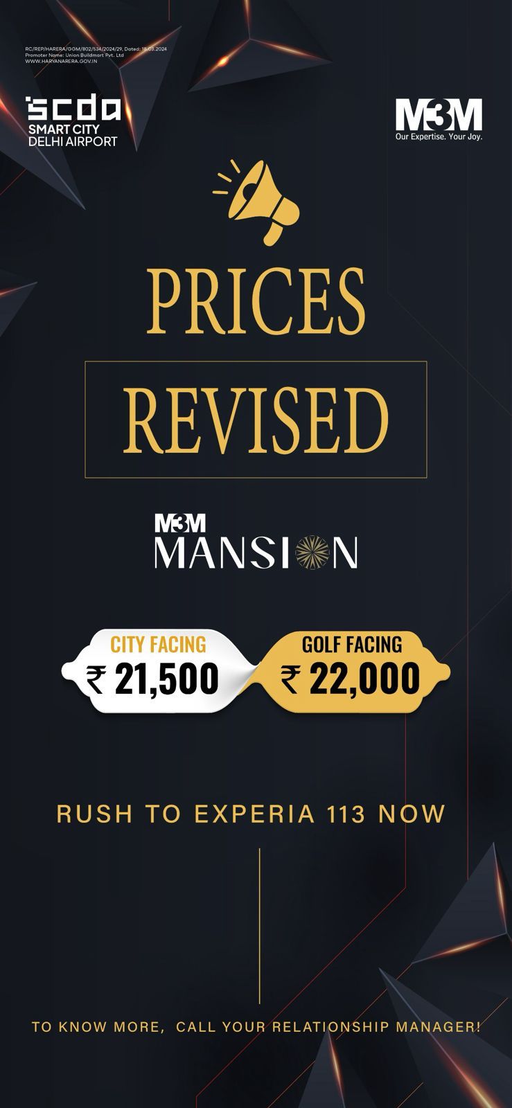 Explore Revised Prices at M3M Mansion, SCDA Delhi Airport – Starting from ₹21,500 Update