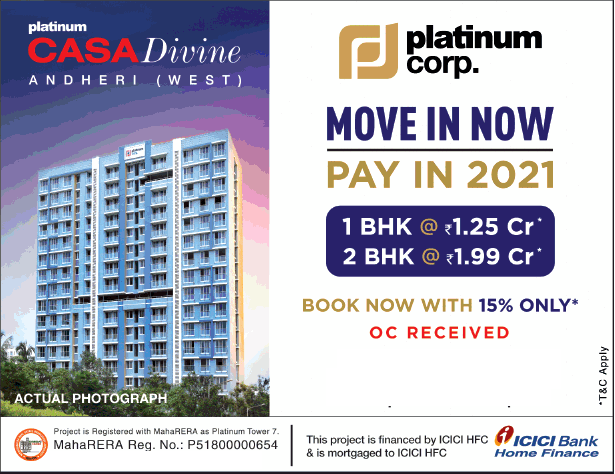 Move in now, pay in 2021 at Platinum Casa Divine, Mumbai Update