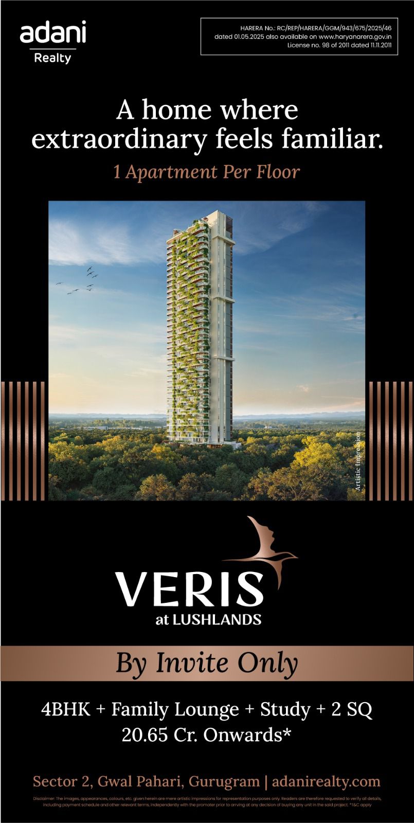 Exclusive Living at Veris by Adani Realty, Sector 2, Gurugram - Luxury 4BHK Residences From 20.65 Cr Update