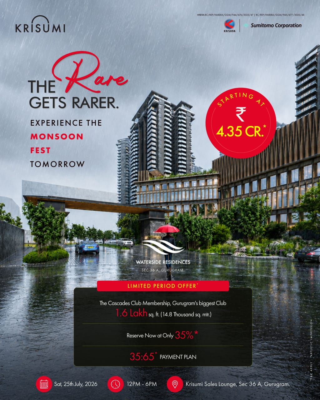 Limited Period Offer at Krisumi Waterside Residences || Experience the Monsoon Fest Tomorrow at Krisumi || Exclusive Cascade Club Membership with Krisumi Update