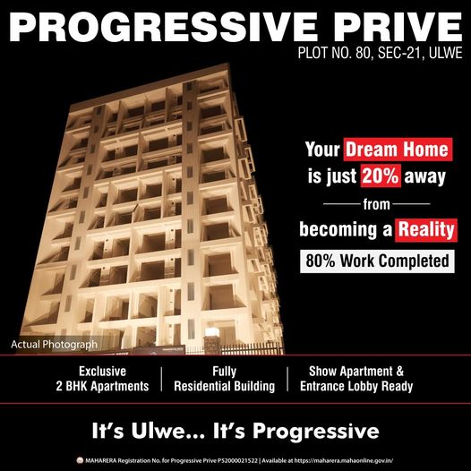 Your dream home is just 20% away from becoming a reality 80% work completed at Progressive Prive, Navi Mumbai Update