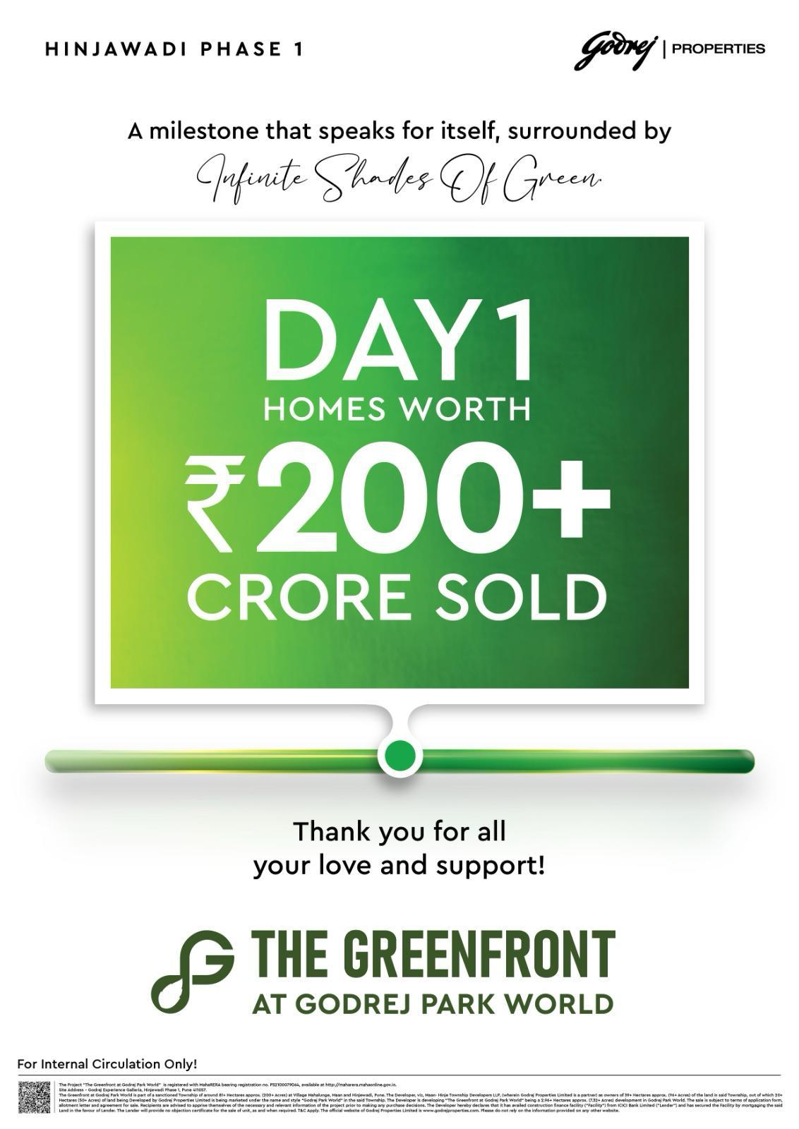 Godrej Park World The Greenfront, Hinjawadi Phase 1, ₹200 Crores Sold, Day 1 Update