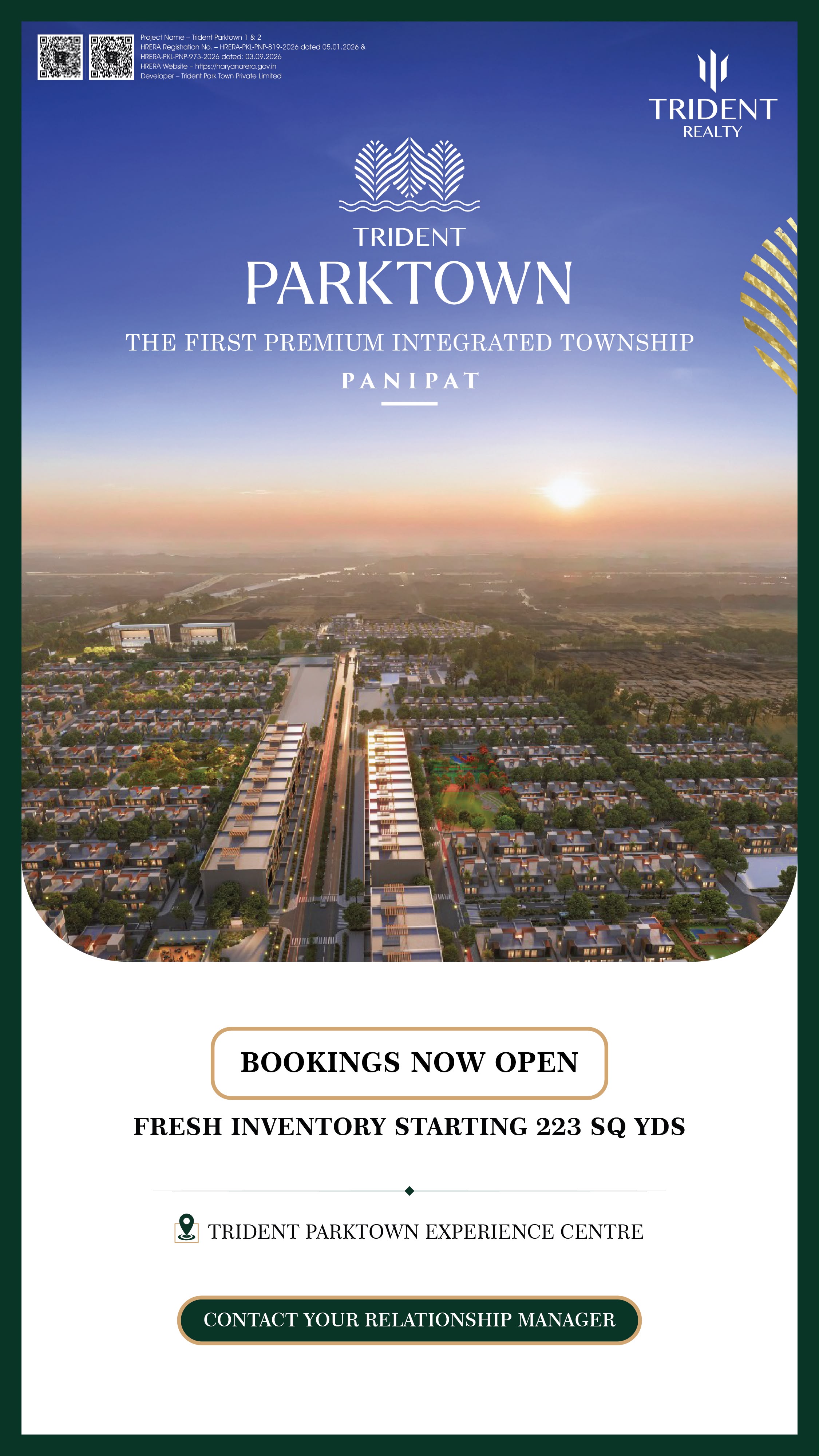 Secure Your Spot in Trident ParkTown || Fresh Inventory Available Now || Book Your Dream Home in Panipat Update