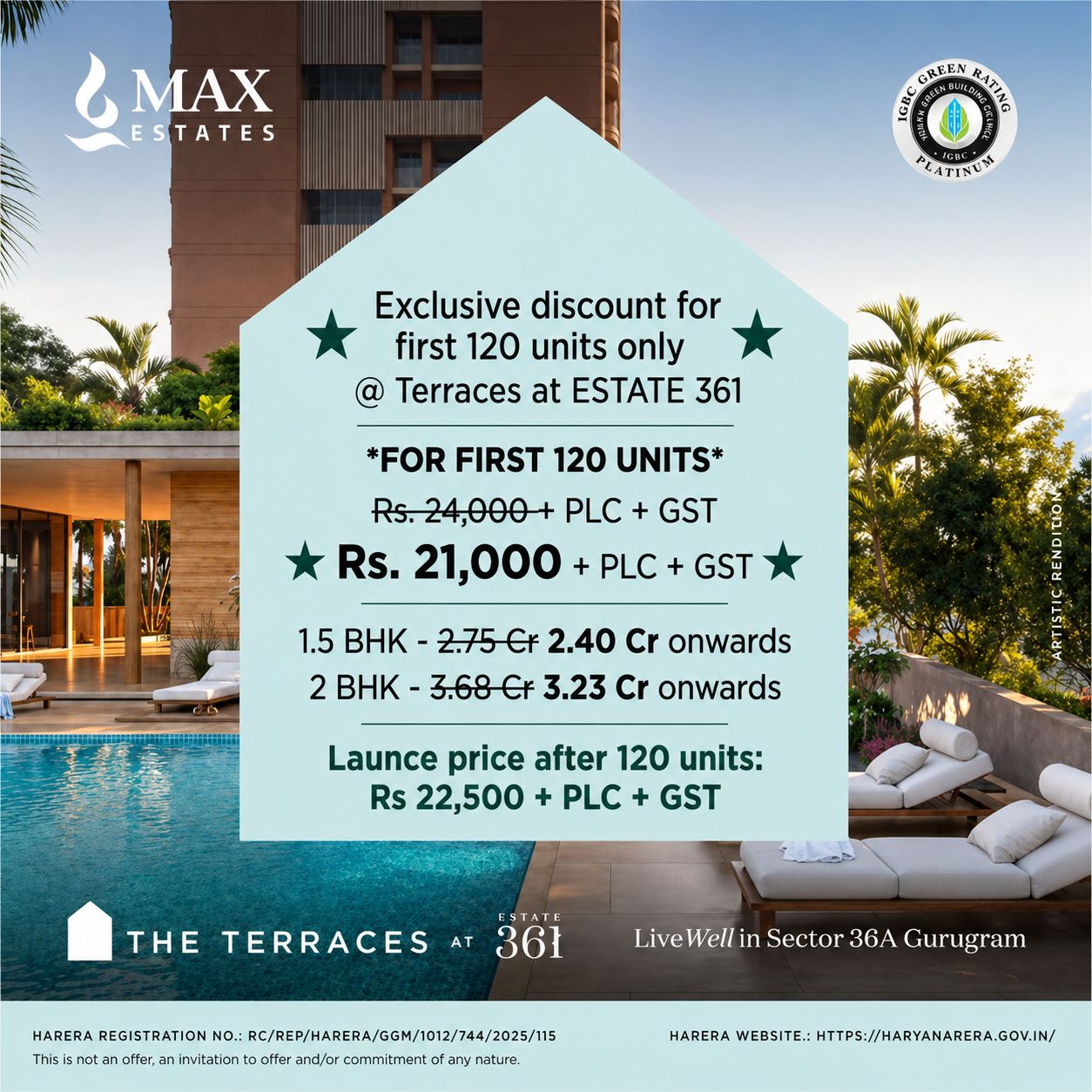 Limited Time Offer at The Terraces by Max Estates || Exclusive Discount for First 120 Units at Estate 361 || Unbeatable Price for First 120 Units in Gurugram Update