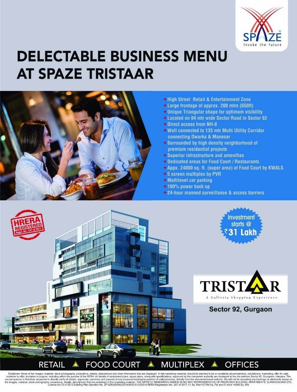 Experience a delectable business menu at Spaze Tristaar in Gurgaon Update