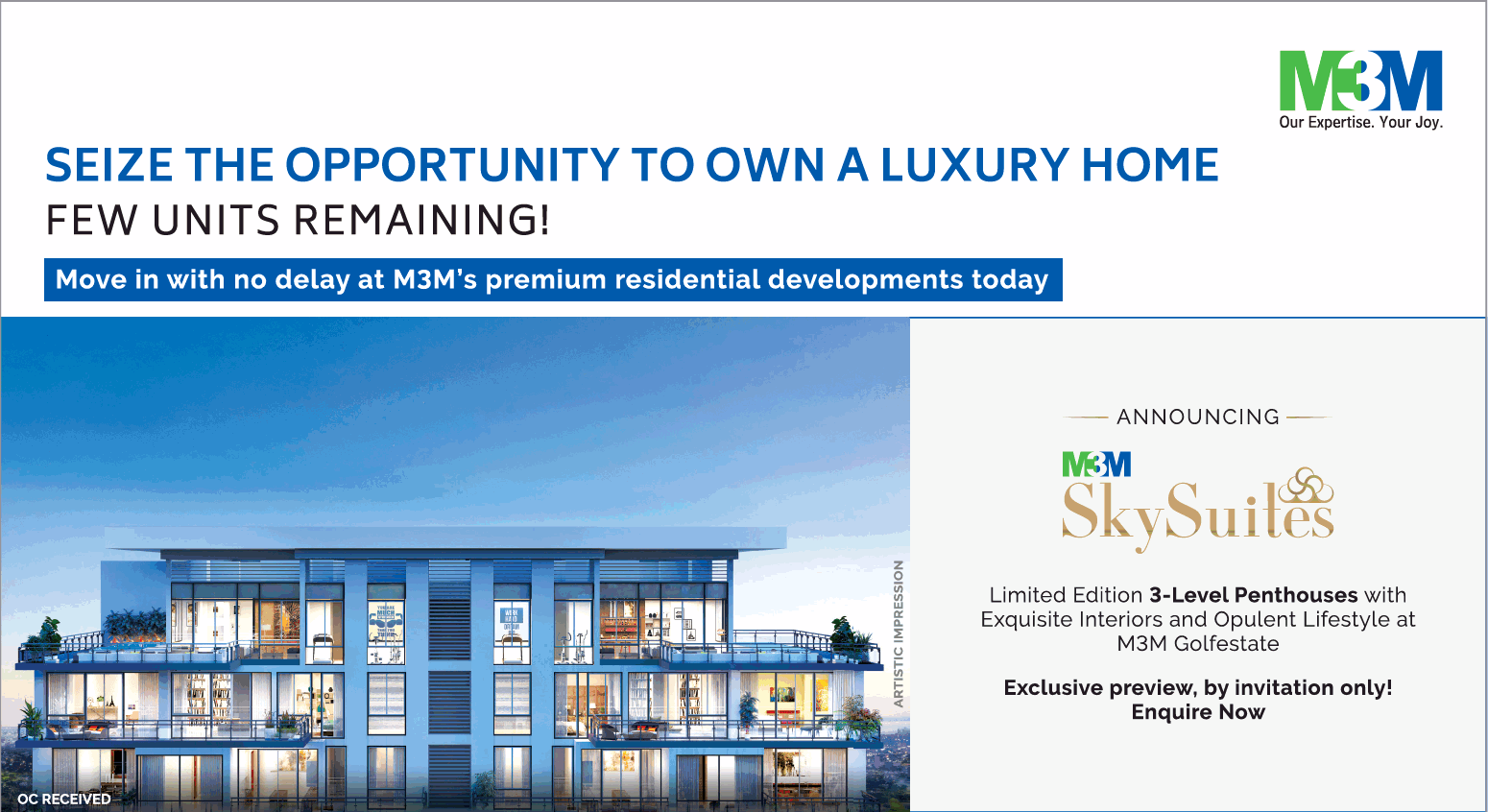 Limited edition 3-level penthouses with exquisite interiors and opulent lifestyle at M3M M3M Sky Suites, Gurgaon Update
