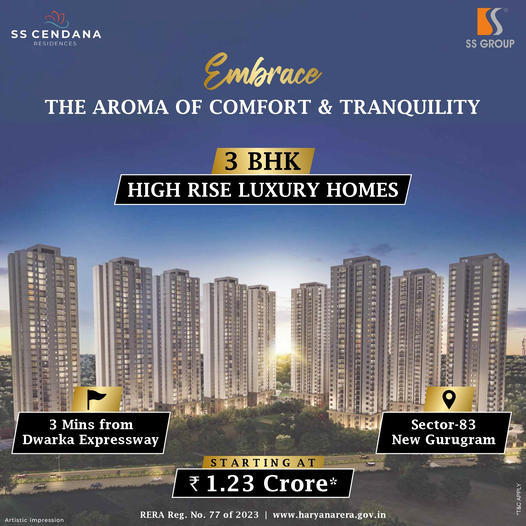 Book 3 BHK high rise luxury home Rs 1.23 Cr at SS Cendana Residence in Sector 83, Gurgaon Update