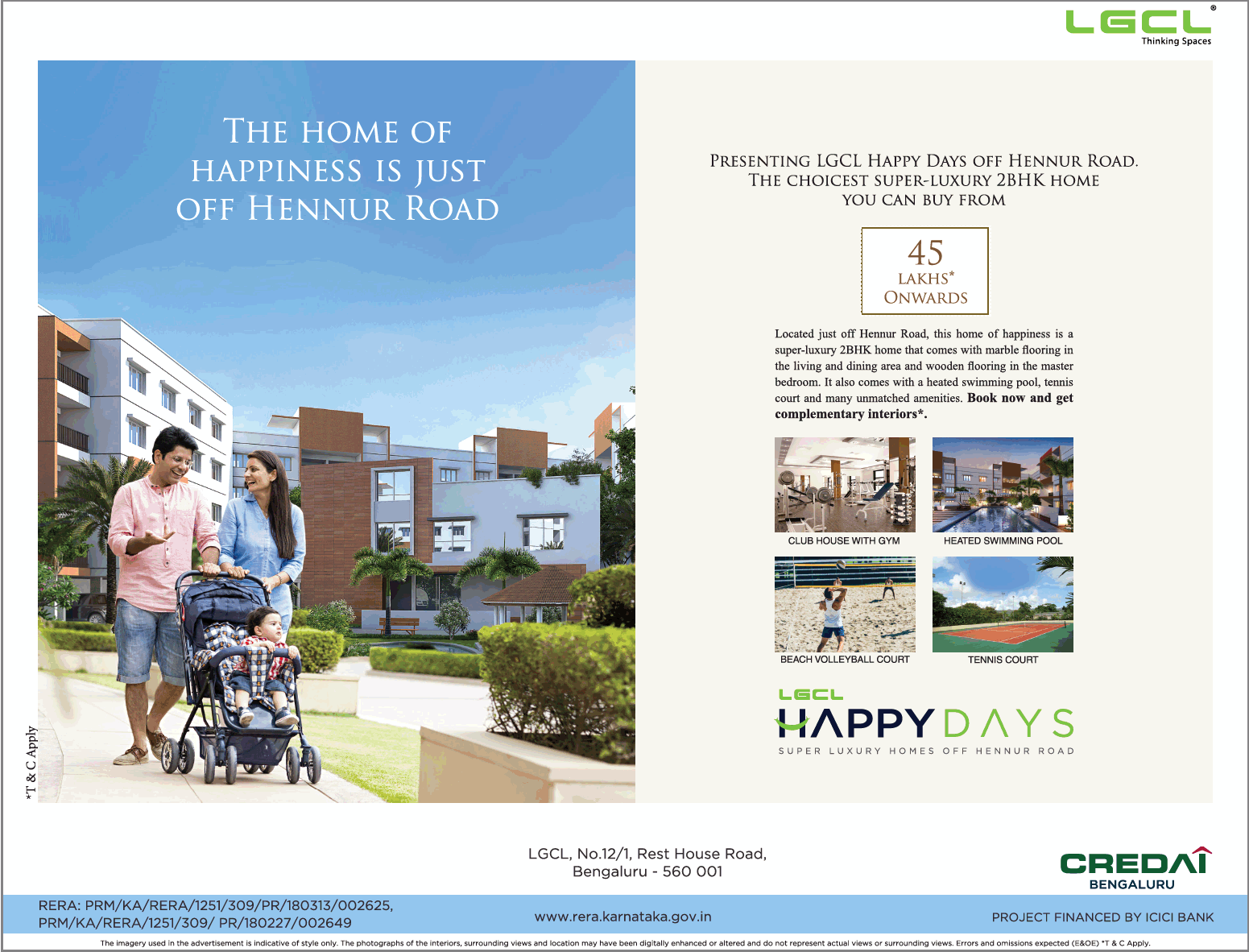 Book 2 BHK home  starting at Rs 45 Lakhs at LGCL Happy Days, Bangalore Update