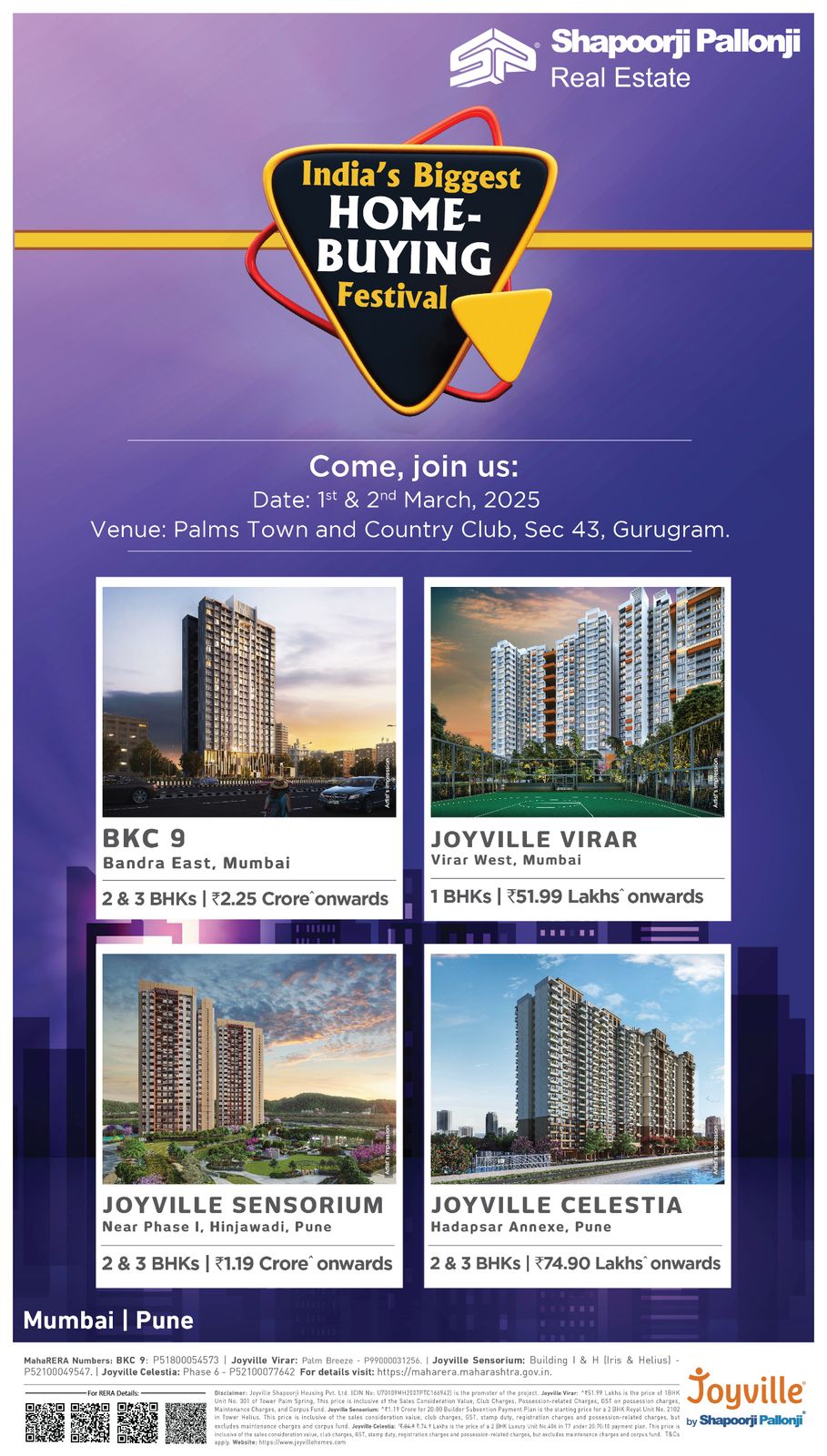 Join India's Biggest Home-Buying Festival by Shapoorji Pallonji, 1st & 2nd March, 2025 at Palms Town and Country Club, Sec 43, Gurugram Update