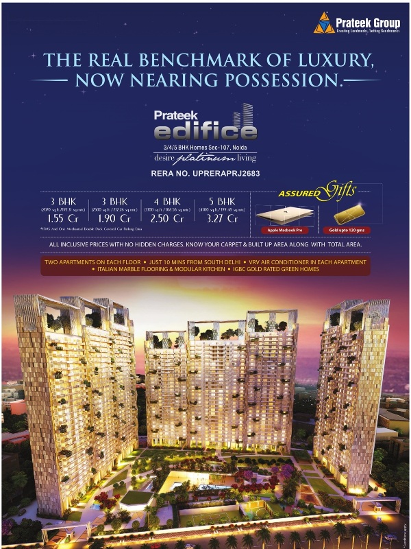 Prateek Edifice - The real benchmark of luxury now nearing possession in Noida Update