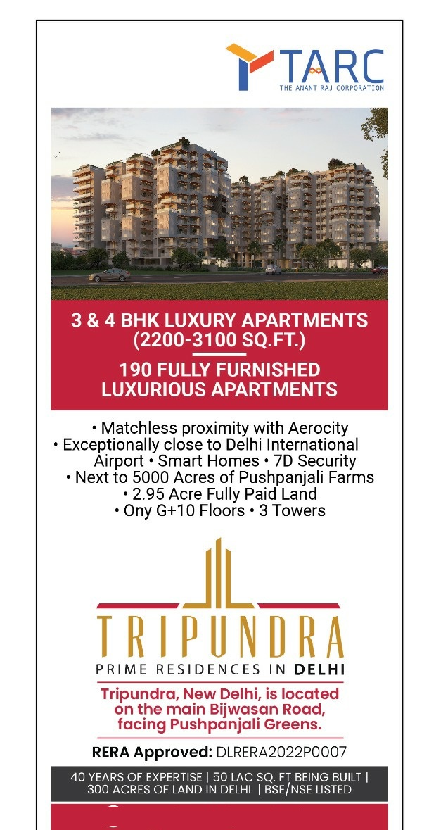 Book 3 and 4 BHK luxury apartments at Tarc Tripundra, New Delhi Update