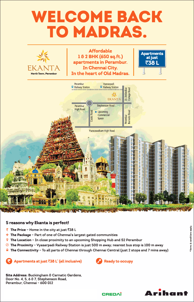 Affordable 1 and 2 BHK apartment at Ekanta Perambur, Chennai Update