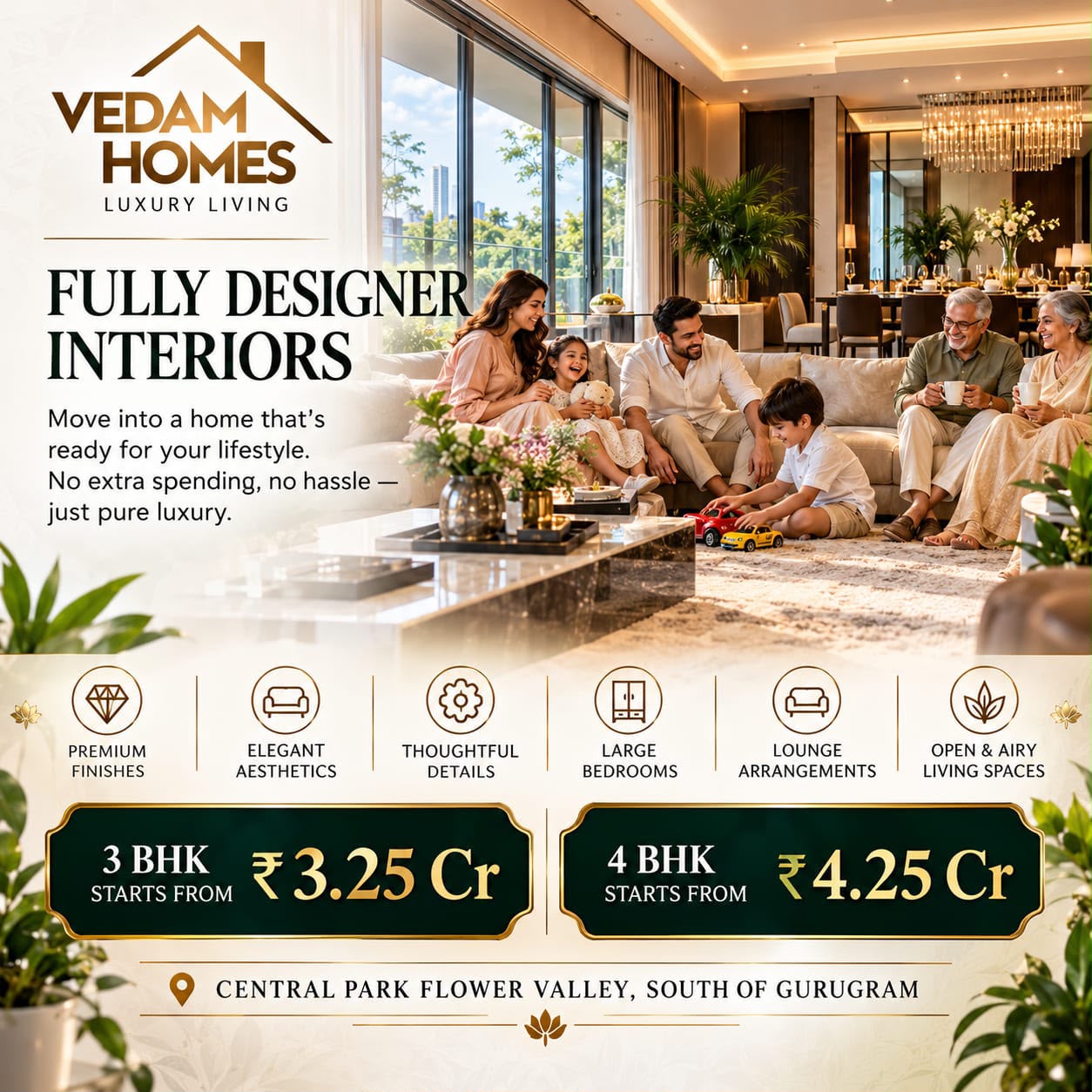 Explore Designer Interiors at Vedam Homes || Luxury Living Starts at ₹3.25 Cr || Discover Premium Finishes in South Gurugram photo 1