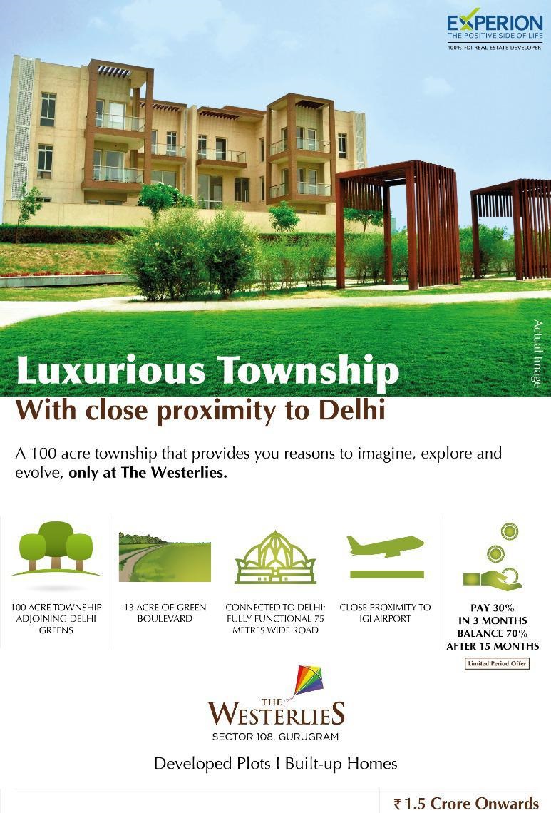 Pay 30% in 3 months balance 70% after 15 months at Experion The Westerlies in Gurgaon Update