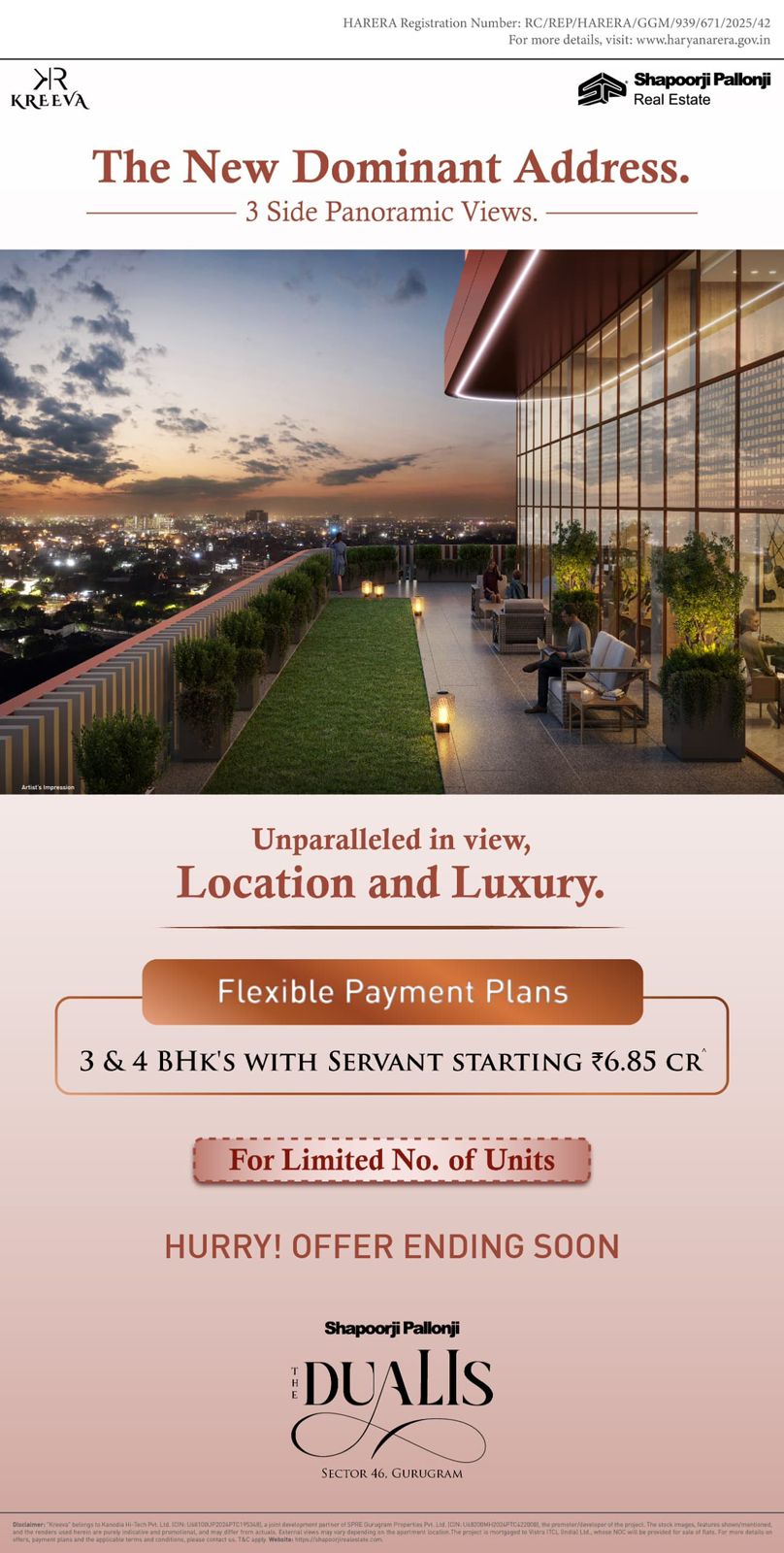 Luxury Living with 3 Side Panoramic Views in Sector 46, Gurugram, Starting at ₹6.85 Cr by Shapoorji Pallonji Update