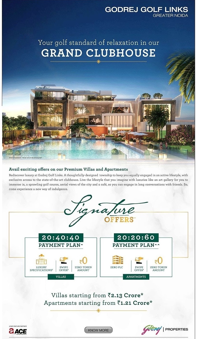 Book apartments starting from Rs 1.21 Cr at Godrej Golf Links in Greater Noida Update