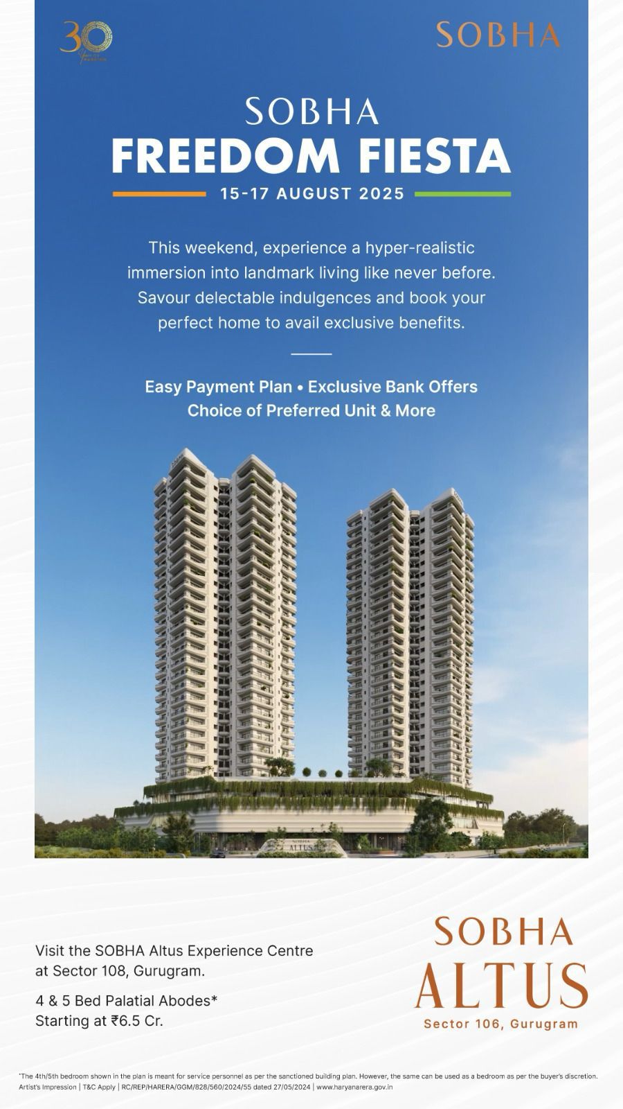 Experience Luxury at Sobha's Freedom Fiesta, 4 & 5 BHKs Starting at ₹6.5 Cr, Sector 106 Gurugram Update