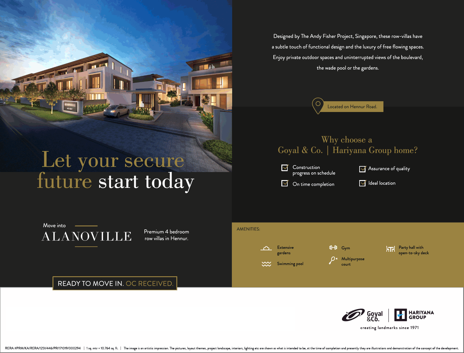 Goyal Alanoville premium 4 bedroom row villas in Hennur, Bangalore Update