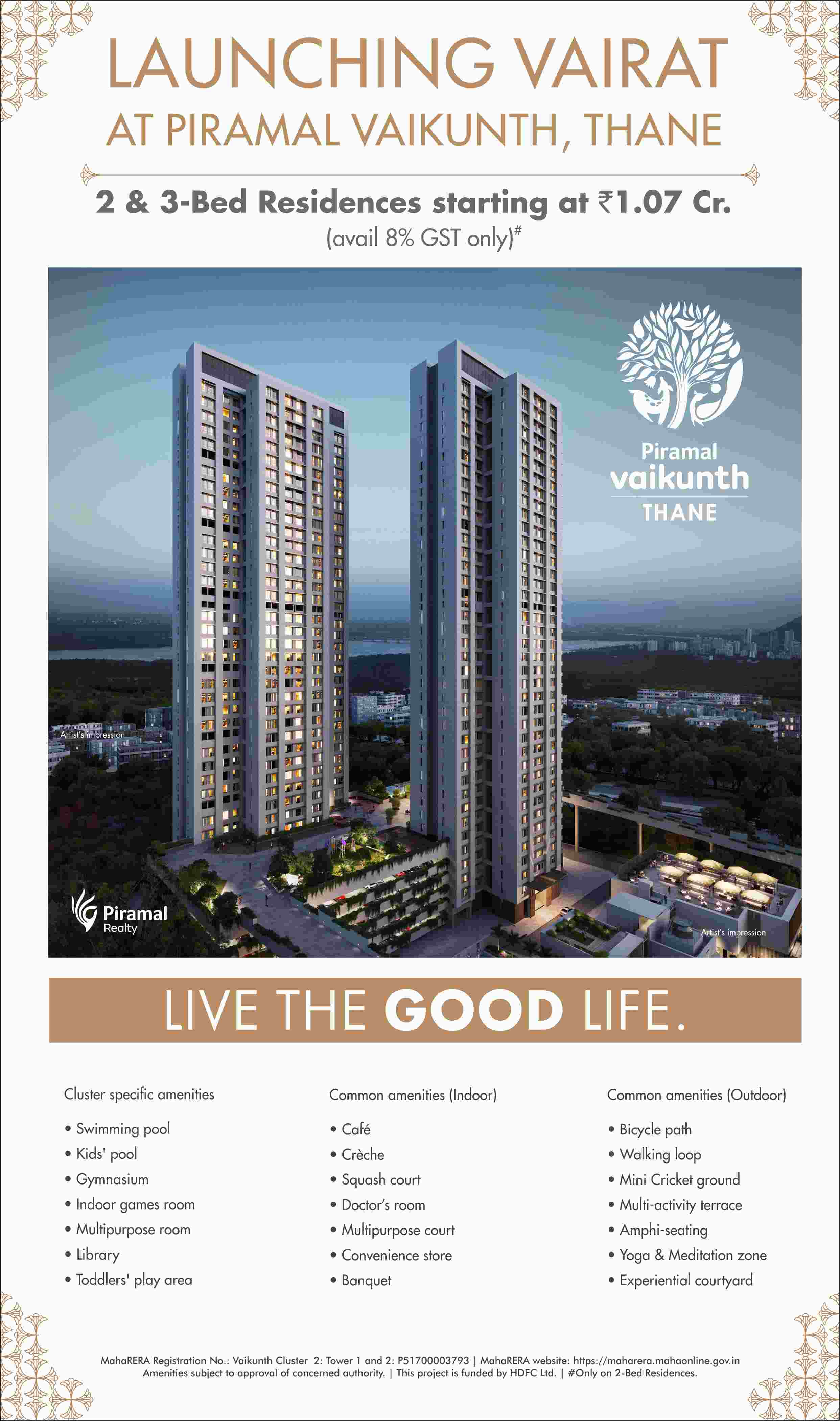 Launching VAIRAT at Piramal Vaikunth, Thane 2 & 3 Bed Residences starting 1.07 cr Update