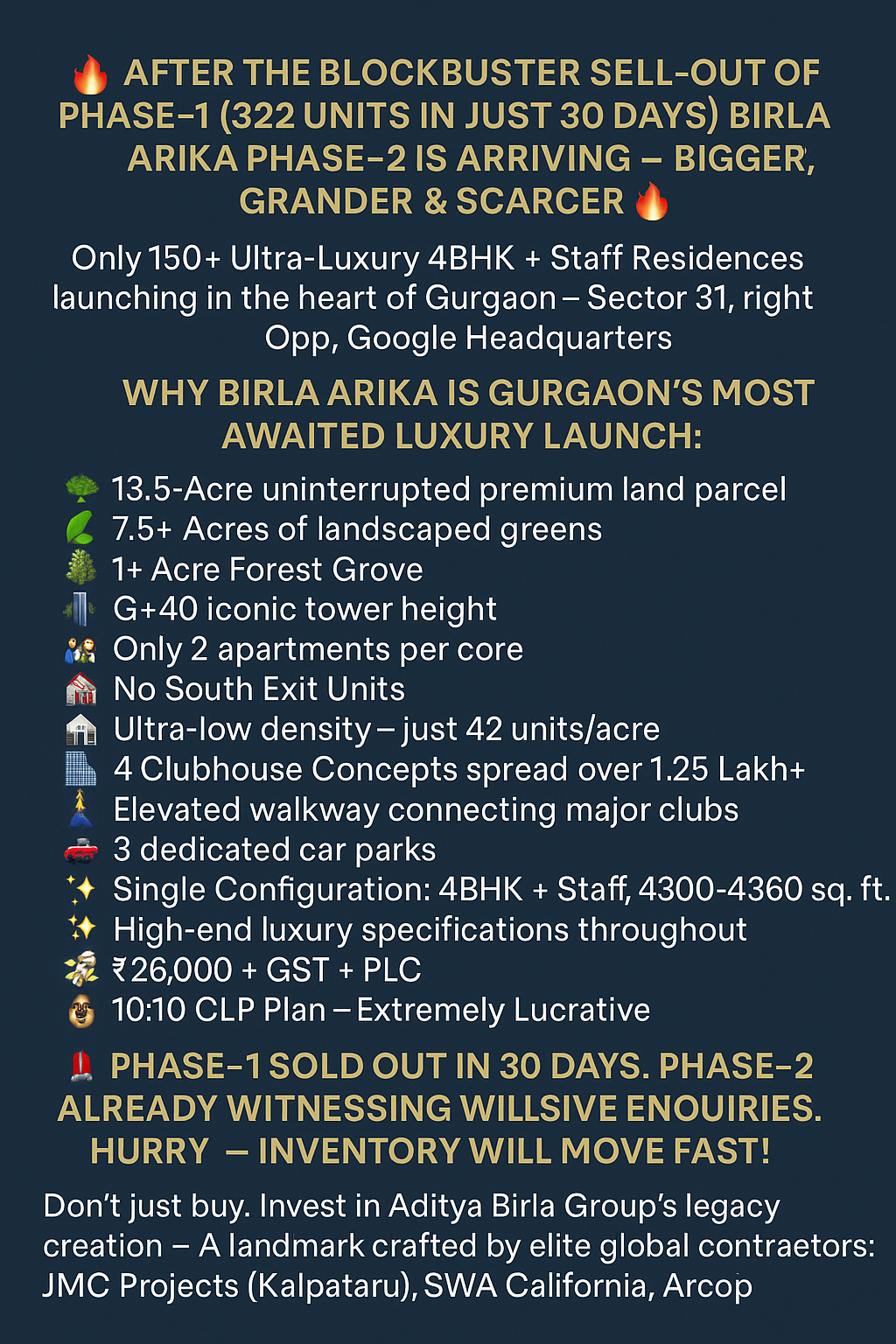 Birla Arika Phase-2: Ultra-Luxury 4BHK Launch in Gurgaon, Only 150 Units Left! Update