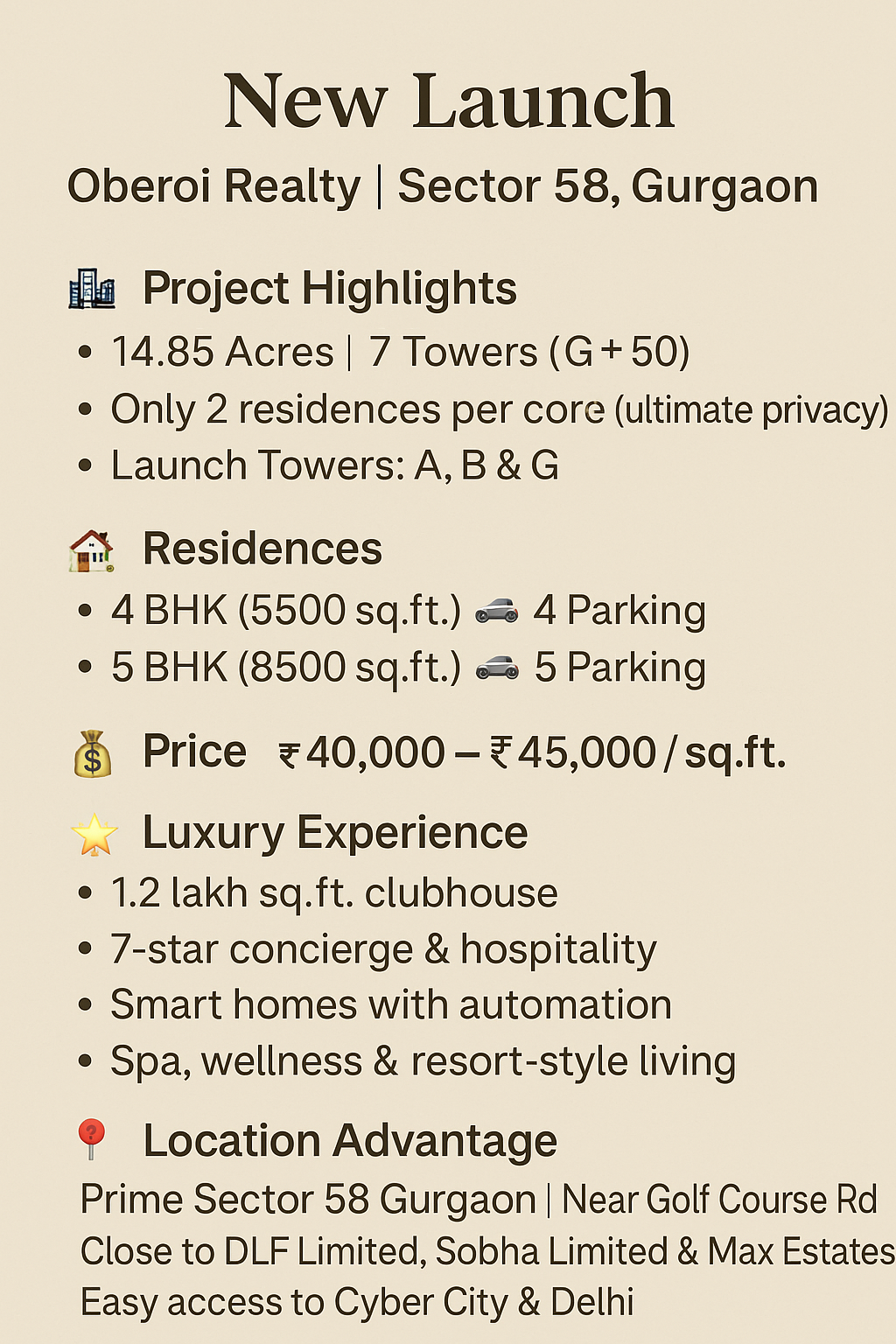 Discover Oberoi Realty's New Launch in Gurgaon || Exclusive Launch: Oberoi Realty Sector 58 || Experience Luxury at Oberoi Realty's Latest Project Update
