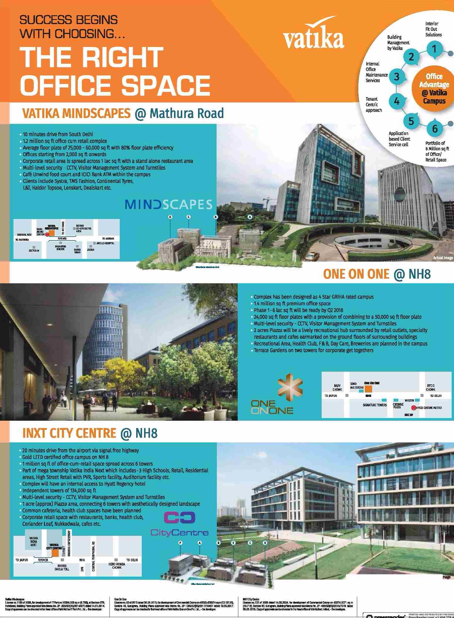 Success begins with choosing the right office space at Vatika Commercial Projects Update